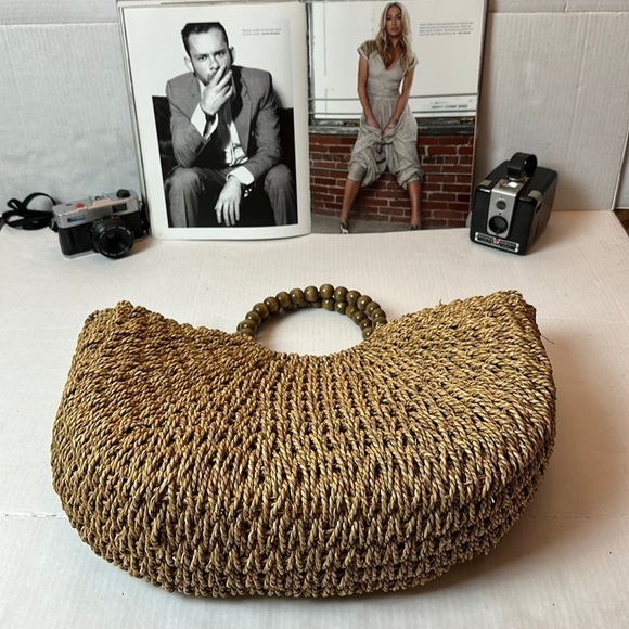 San Diego hat company sea grass tote with beaded handles - Picture 1 of 11